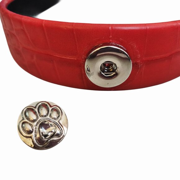 Interchangeable Puppy Paw Print Snap Charm Vegan Leather Headband in Red - Picture 3 of 4